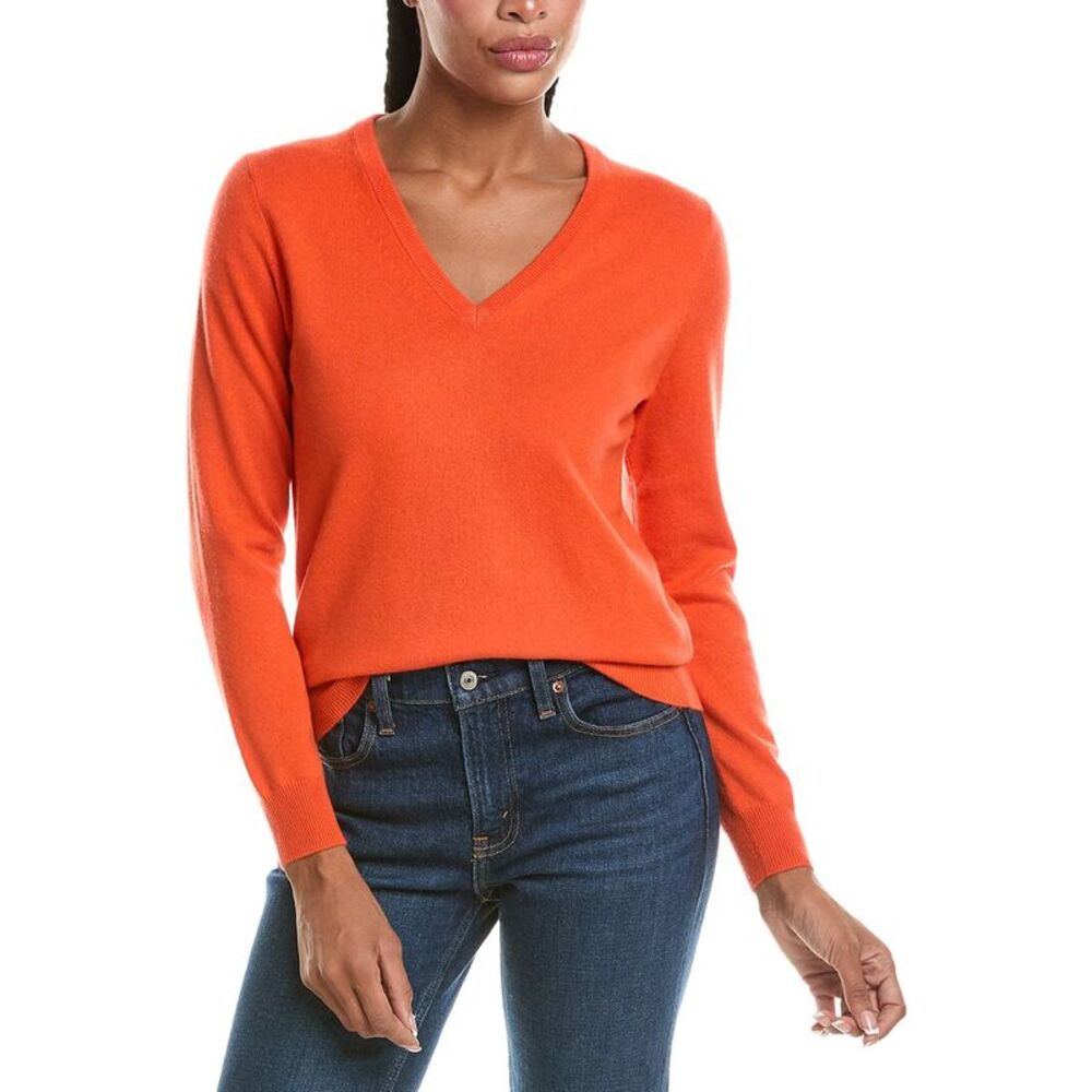 N.Peal Womens  Phoebe V-Neck 100% Cashmere Sweater, Red